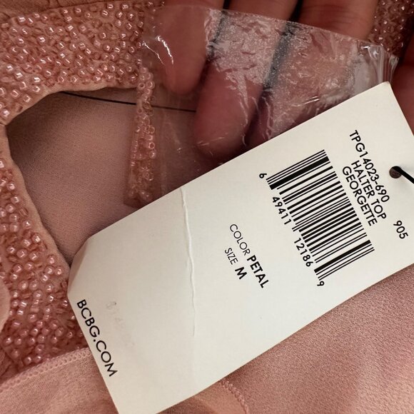 BCBG Petal Pink Beaded Ruffle Tie Back Georgette 90s Y2K Halter Sz Med - Picture 7 of 7